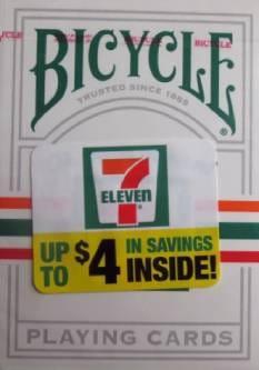 Bicycle 7-Eleven playing cards with 4 dollar discount coupon
